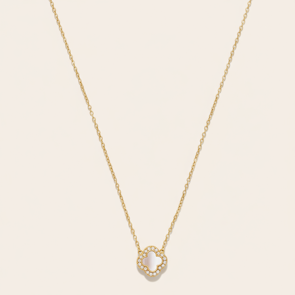 "Lunaraea" 3D Diamond Hollow Clover Edelstahl Halskette