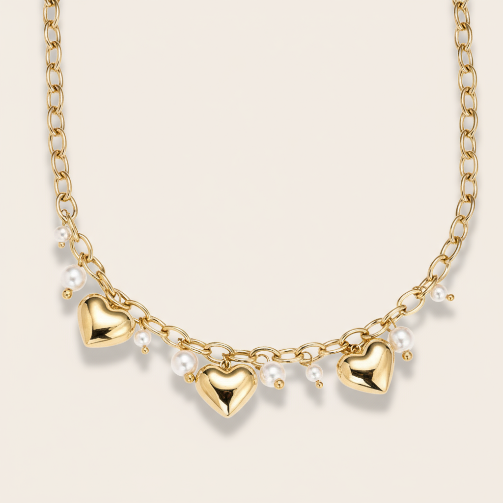 "Alealunaeva" Hearts With Pearl Edelstahl Halskette