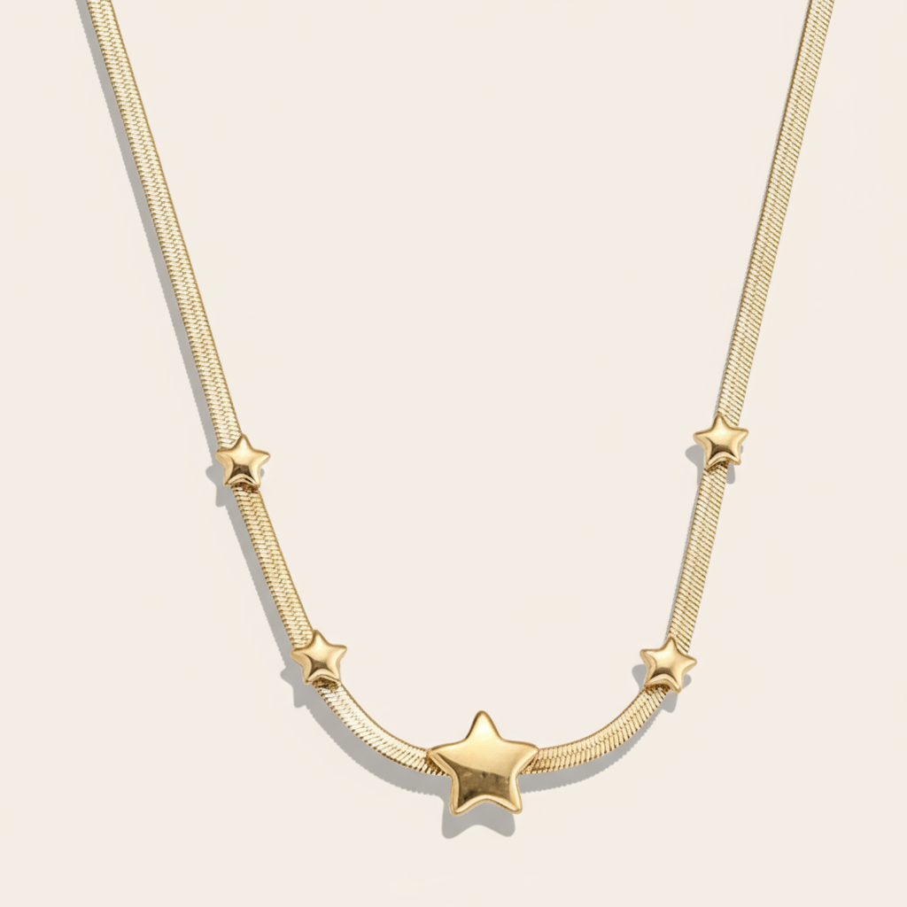 "Rinavellyn" Stars In Snake Chain Edelstahl Halskette