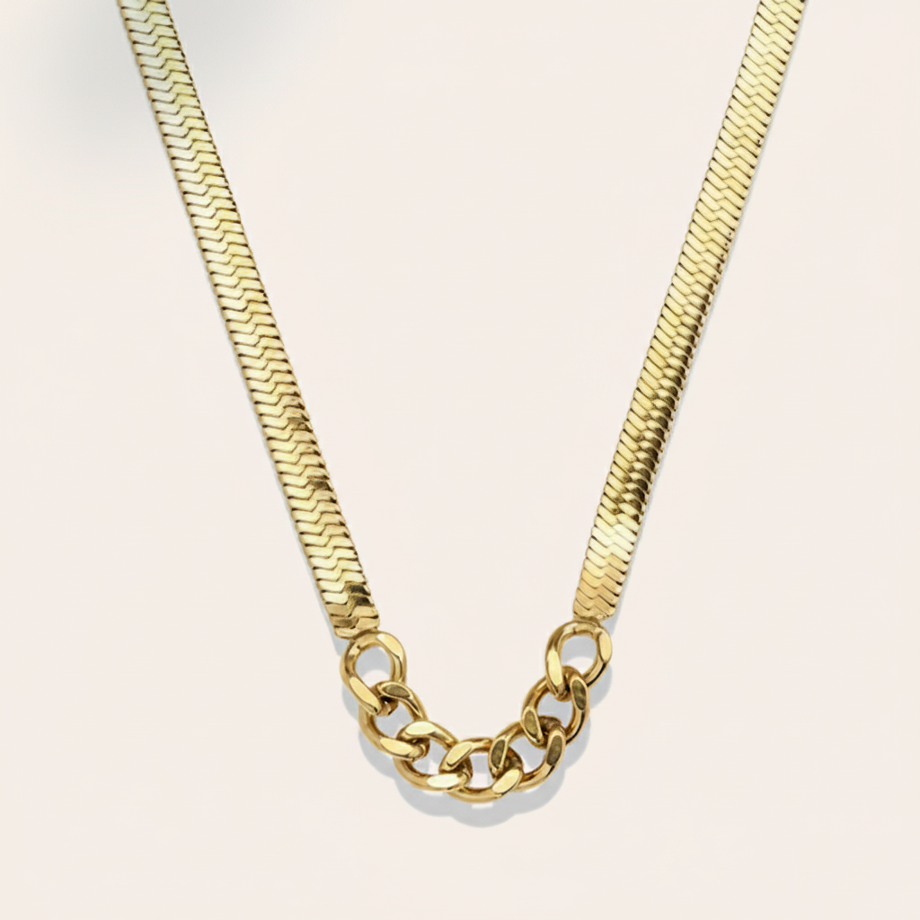"Avielise" Simple Wide Snake Chain With Part Oval Edelstahl Halskette