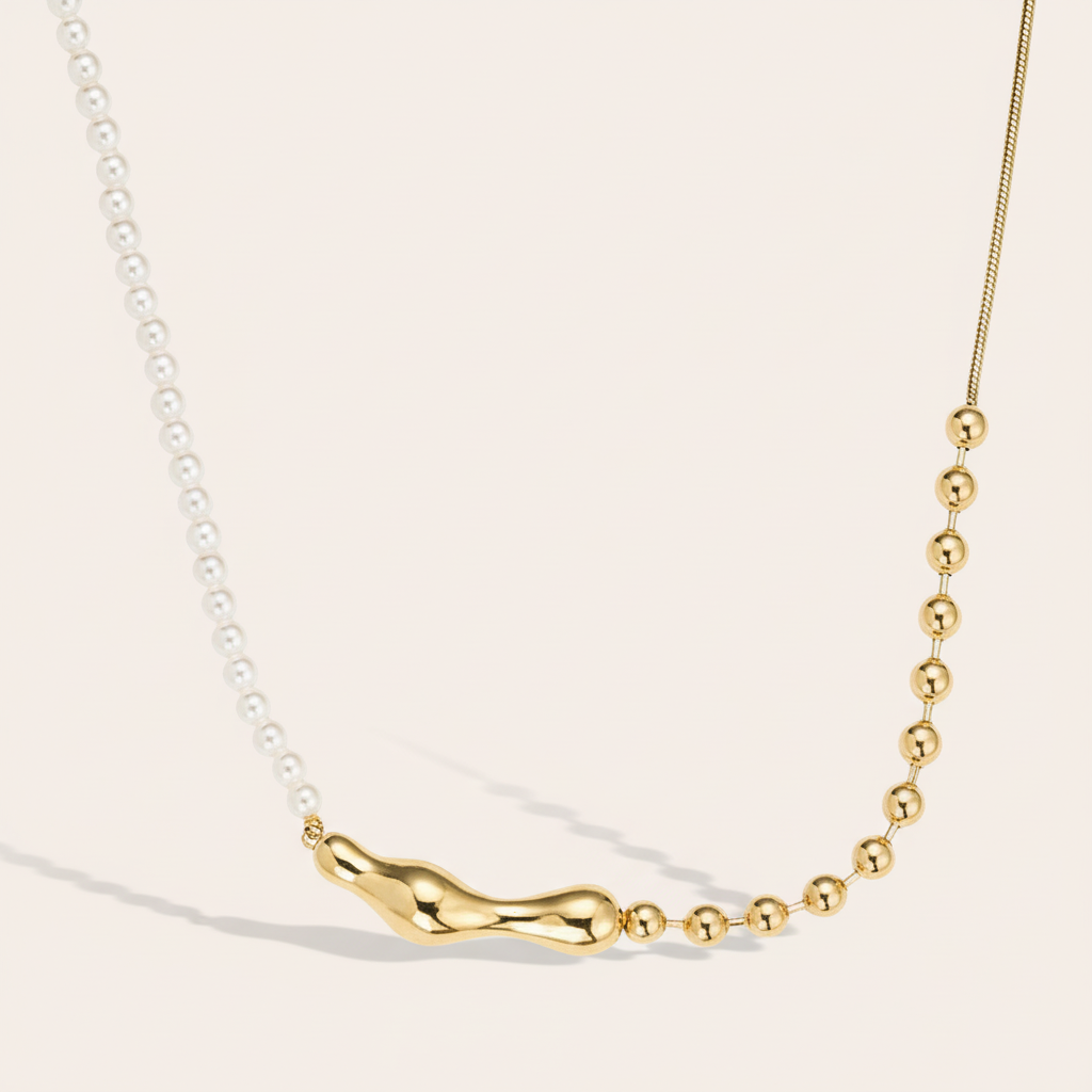 "Veyairaelle" Pearl And Linsen Chain With Irregular Smile Edelstahl Halskette