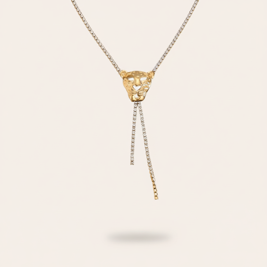 "Nayalinora" Leopard Head In Diamond Chain Edelstahl Halskette