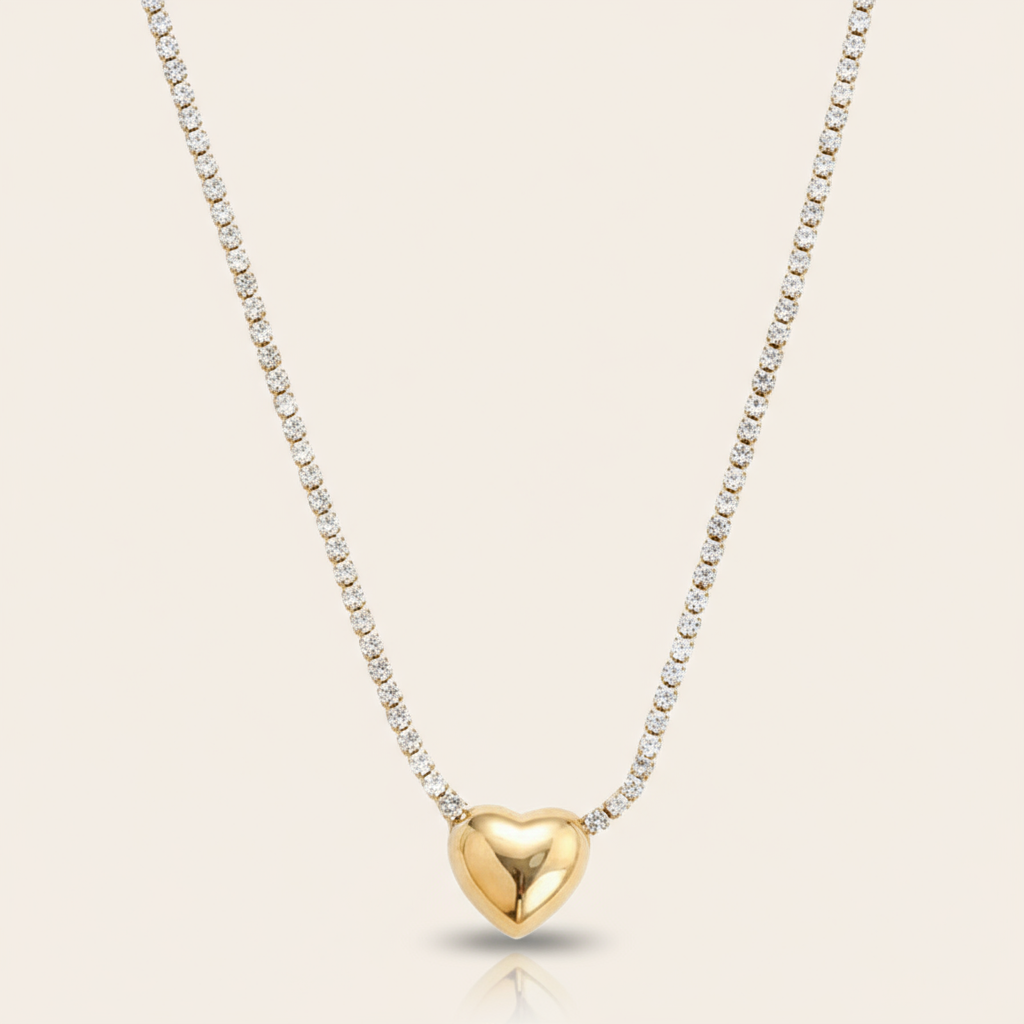 "Keiramiraia" Classic Heart In Diamond Chain Edelstahl Halskette