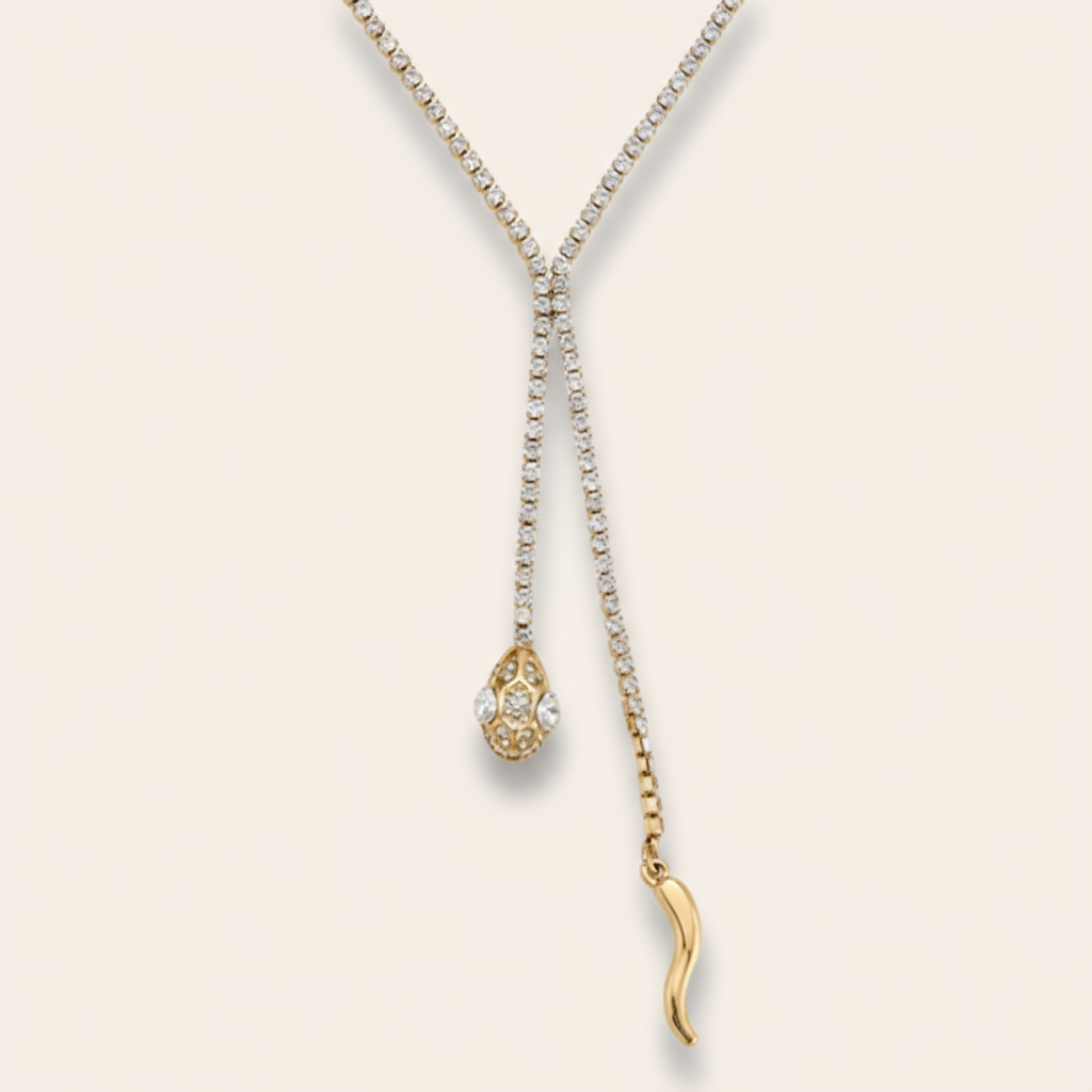 "Amiannaya" Snake In Diamond Chain Edelstahl Halskette