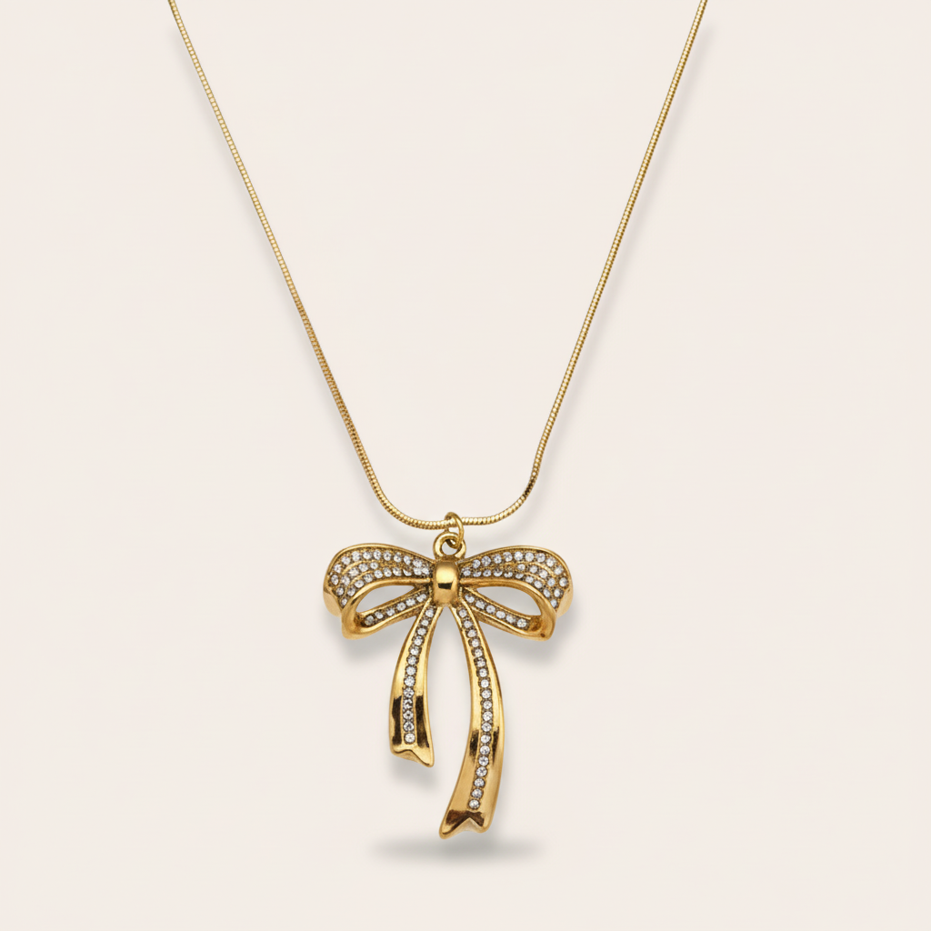 "Yaraessaora" Big Diamond Classic Bowtie Edelstahl Halskette