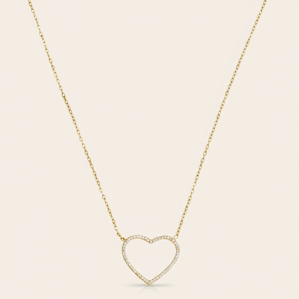 "Rinayalyn" Tiny Diamonds Hollow Heart Edelstahl Halskette