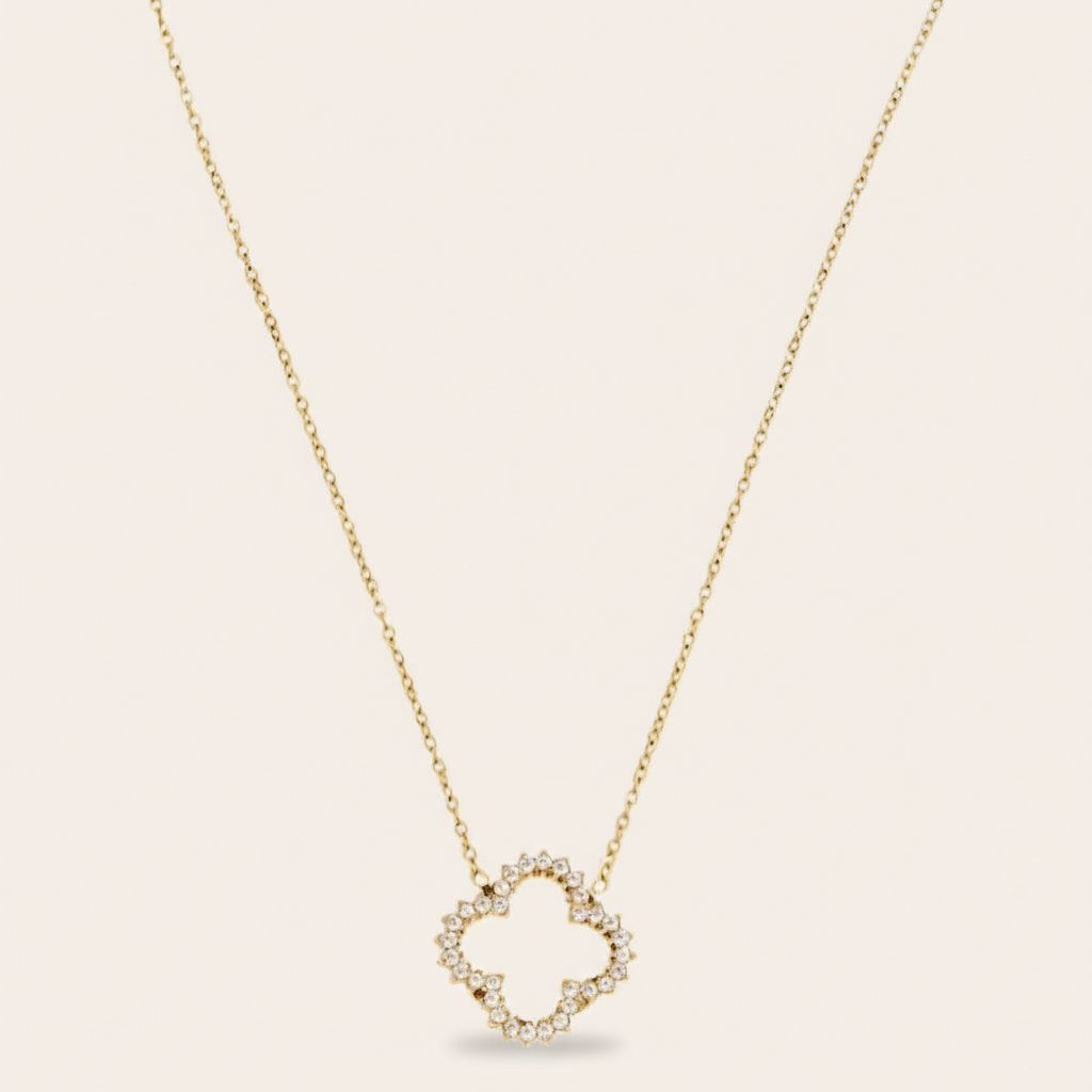 "Noavarayne" Hollow Diamond Lucky Flower Edelstahl Halskette
