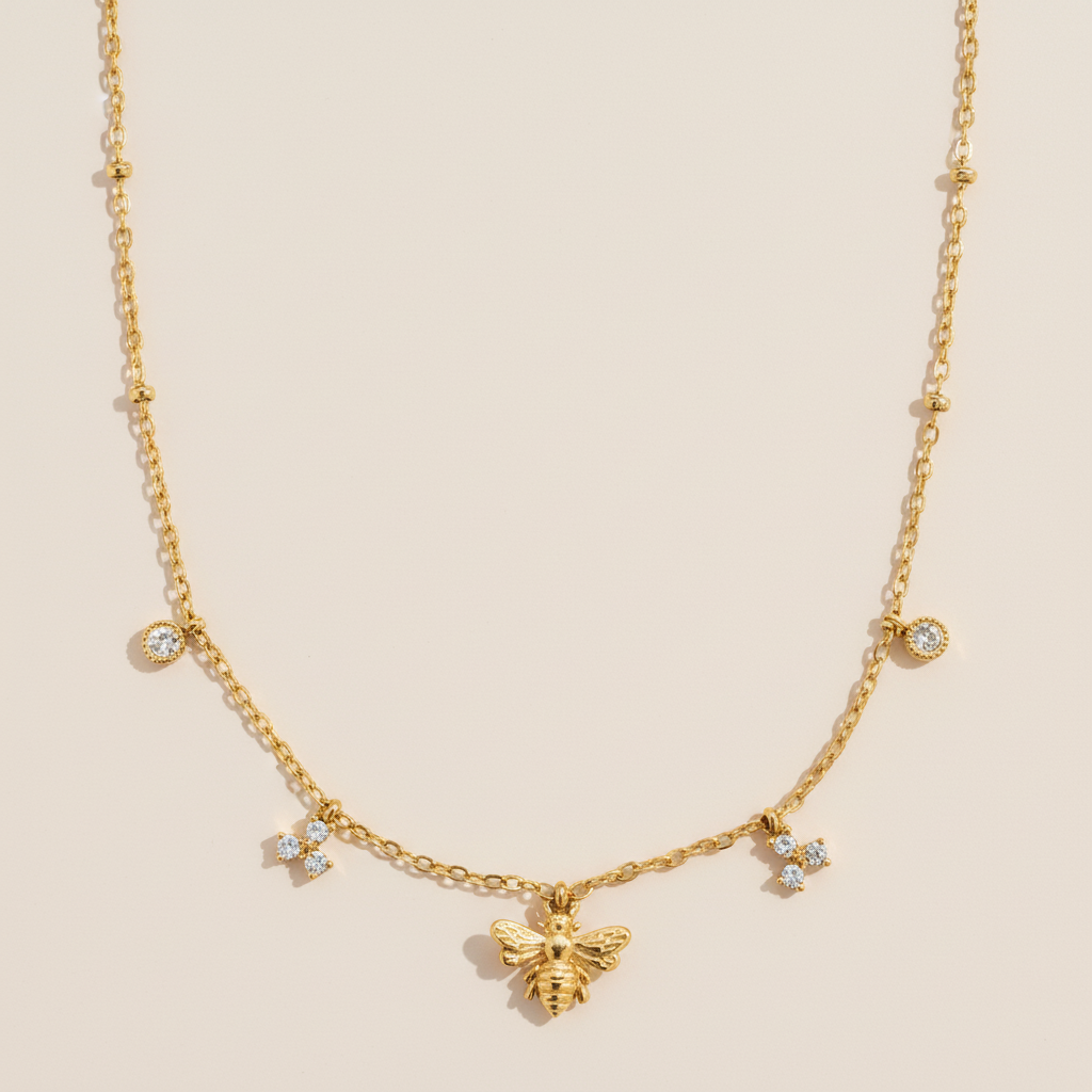 "Amiaelisine" Bee And Diamond Edelstahl Halskette