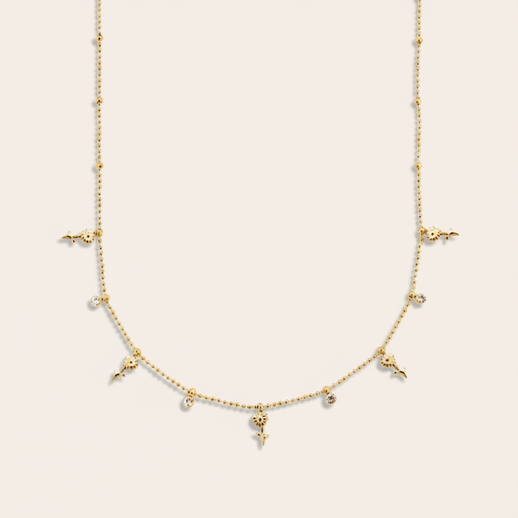 "Amialeie" Mini Flower And Diamond Edelstahl Halskette