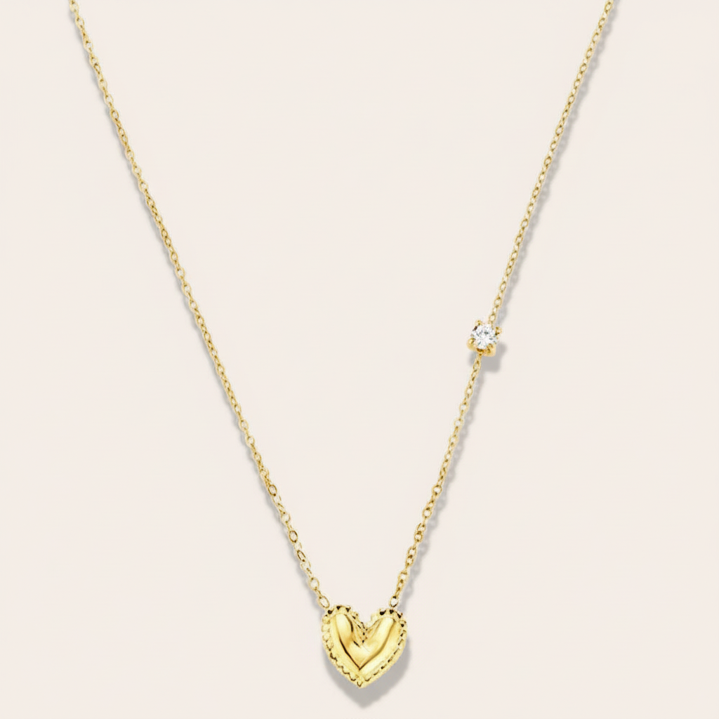 "Sirairaine" Heart With One Diamond Edelstahl Halskette