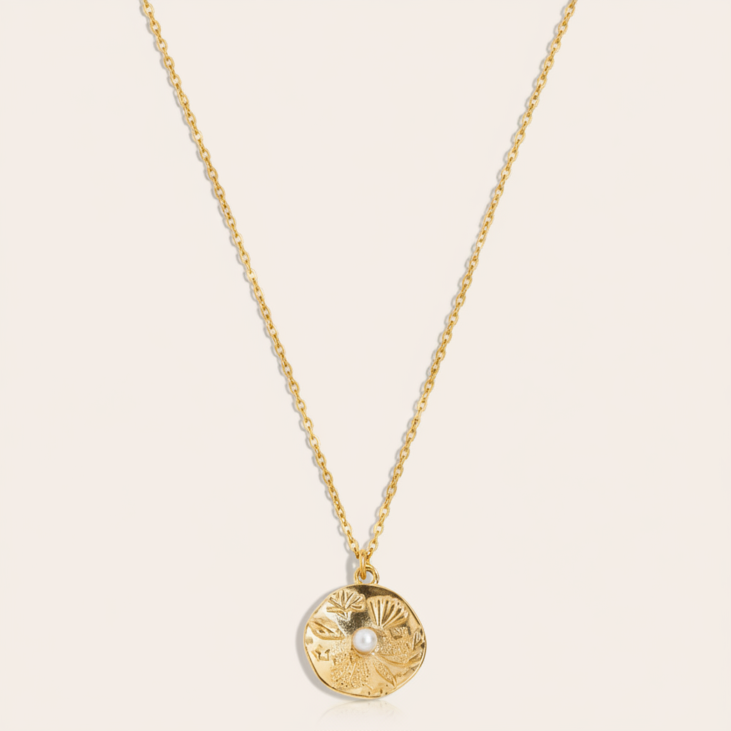 "Veyavaraelle" Ocean Plate With Pearl Edelstahl Halskette