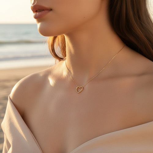 "Alearaelyn" Heart Pearl Edelstahl Halskette