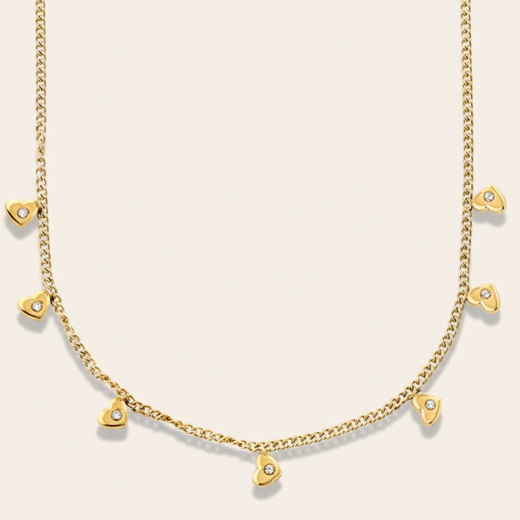 "Veyaelleya" Mini Hearts With Diamond Edelstahl Halskette