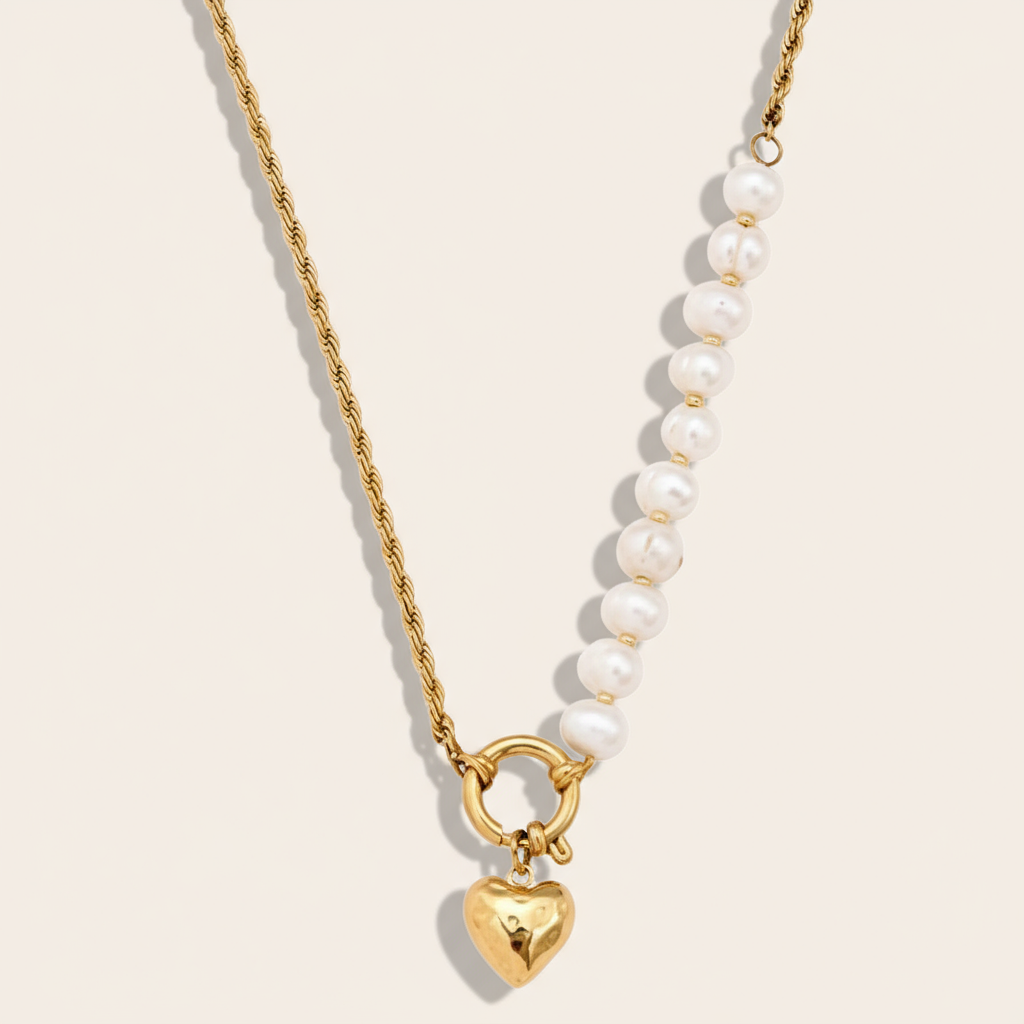 "Senaelleia" Pearl Heart Edelstahl Halskette