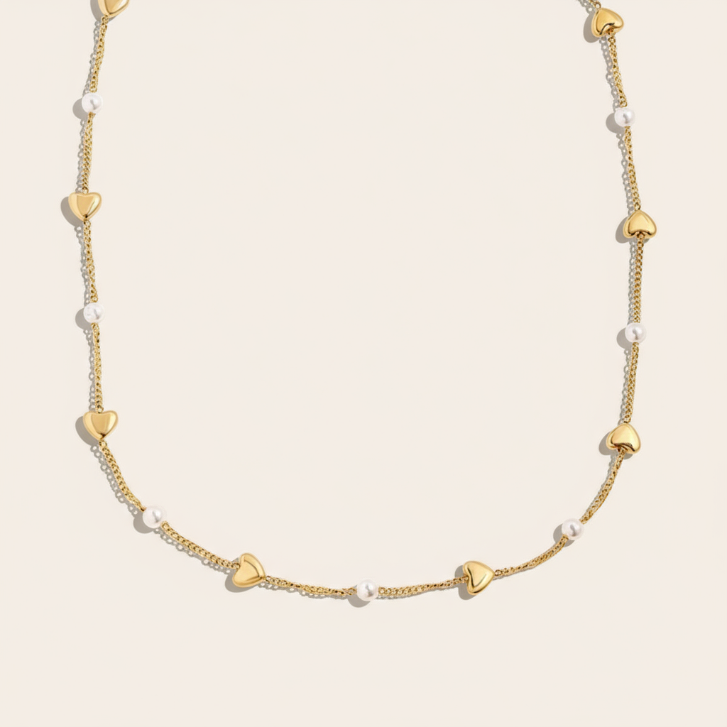 "Nayanoraya" Small Hearts Pearl Edelstahl Halskette