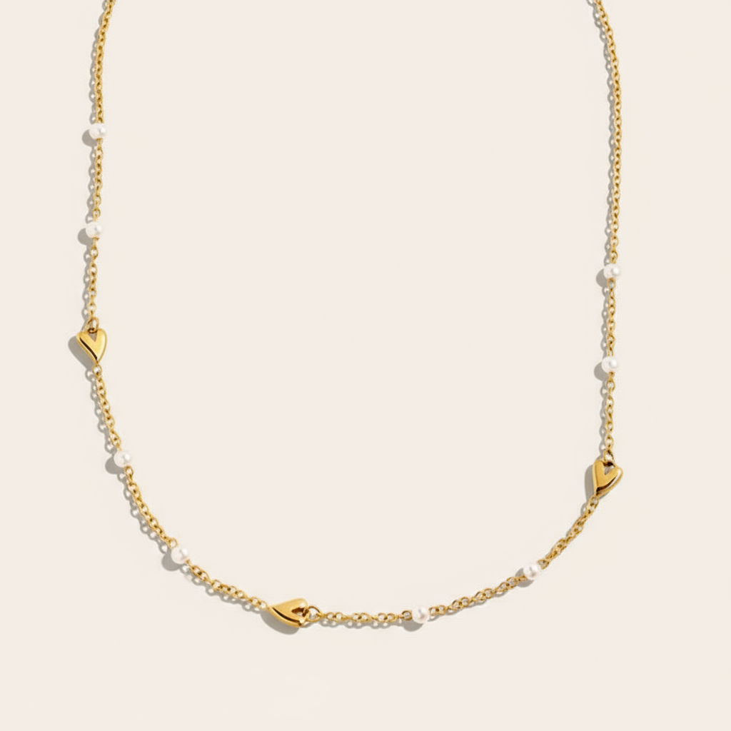 "Enayneya" Mini Heart And Pearl Edelstahl Halskette