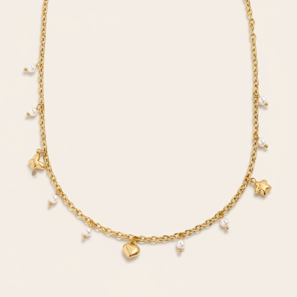 "Kiralayaelle" Sweet Charms And Pearl Edelstahl Halskette