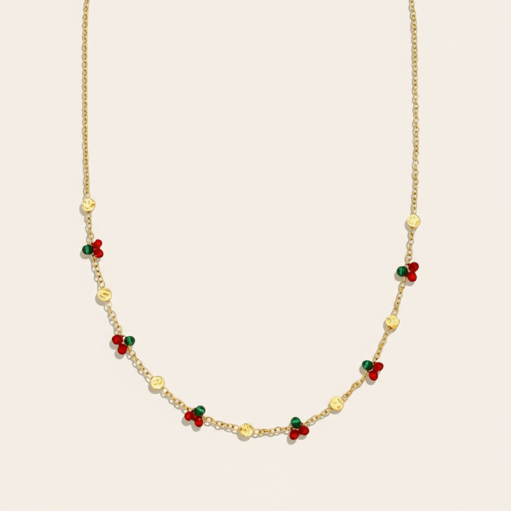 "Naviara" Mini Cherry And Plate Edelstahl Halskette