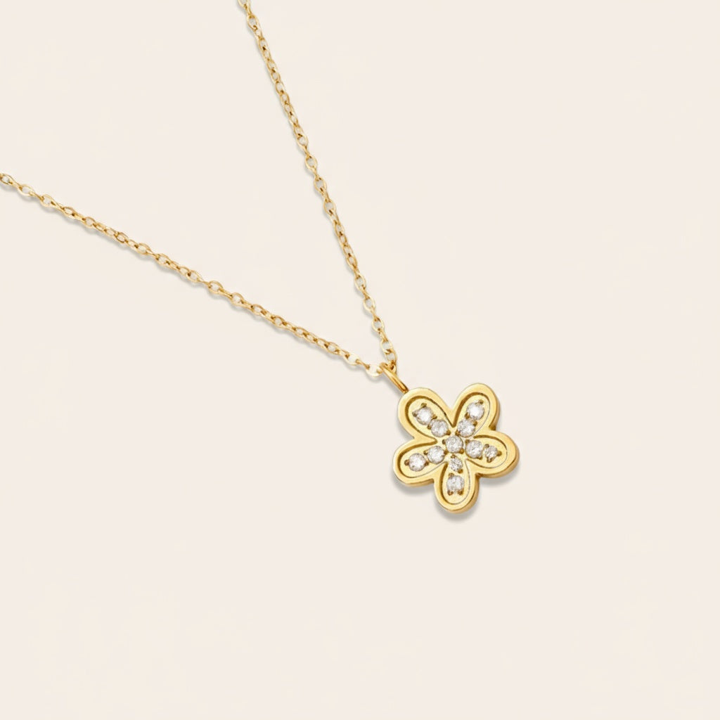 "Ariavele" Sweet Diamond Flower Edelstahl Halskette