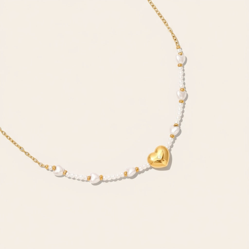 "Viraiane" Pearly And Hearts Edelstahl Halskette
