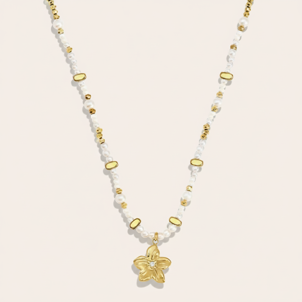 "Ilaianeine" Nice Flower And Pearl Edelstahl Halskette