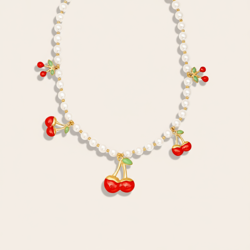 "Zarariah" Cherry In Pearl Chain Edelstahl Halskette