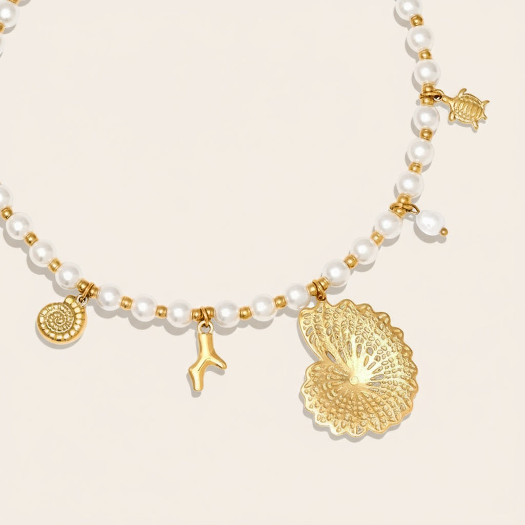 "Kiraessaya" Ocean Love In Pearl Chain Edelstahl Halskette