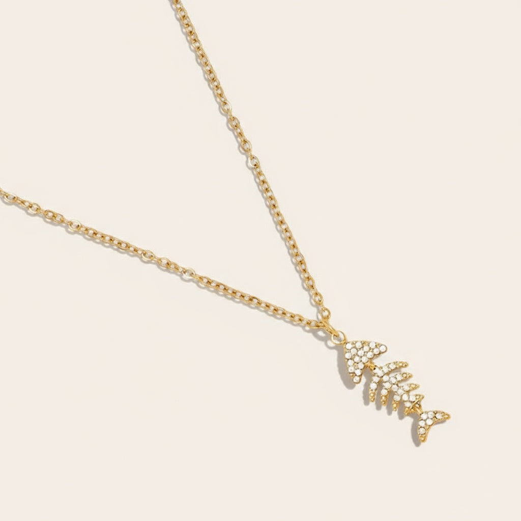 "Avivynina" Diamond Fishbone Edelstahl Halskette