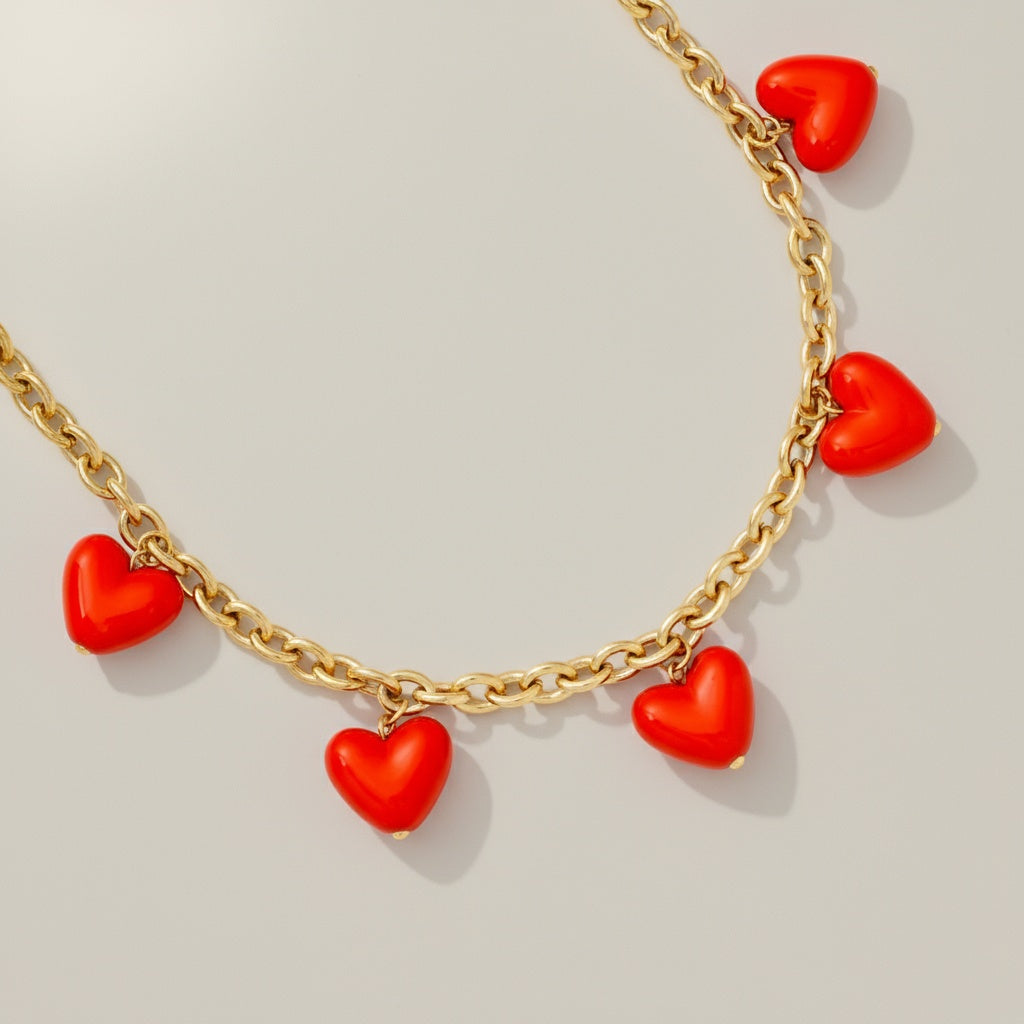 "Solavaraine" Many Red Hearts Edelstahl Halskette