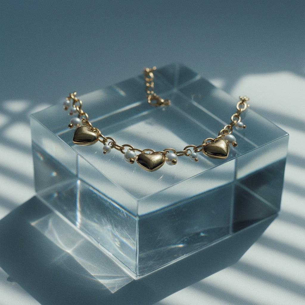 "Alealunaeva" Hearts With Pearl Edelstahl Halskette