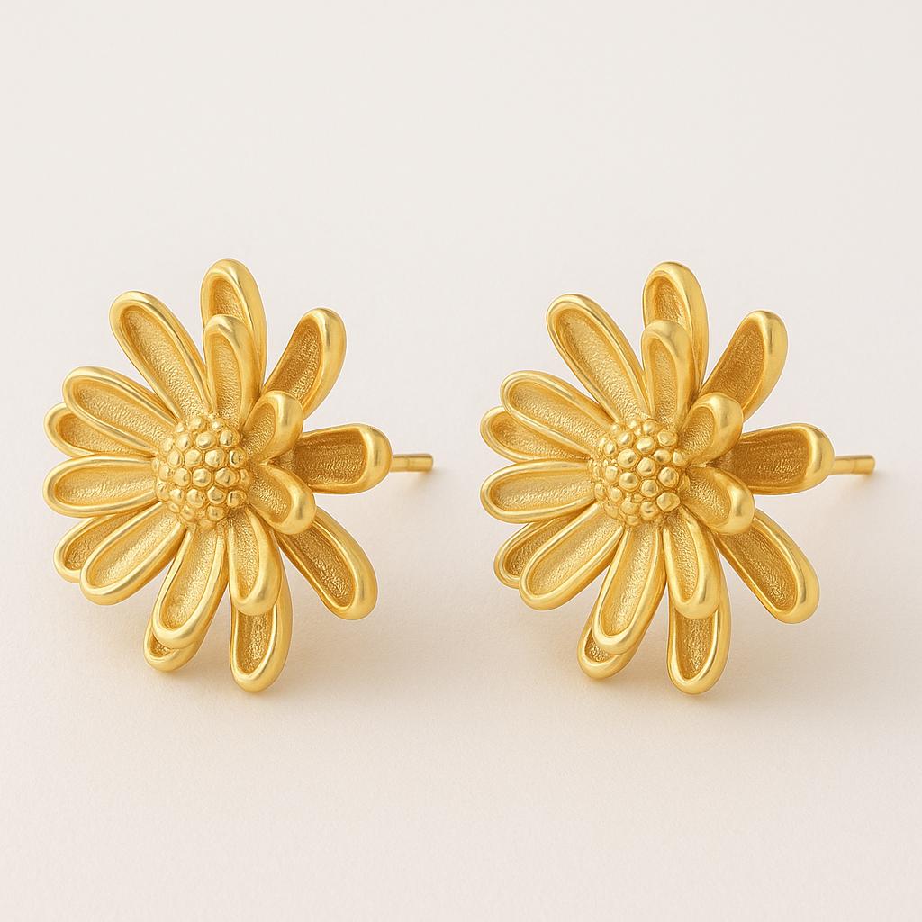 "Almira" – Goldfarbene Ohrstecker im Margeriten-Design (Vintage)