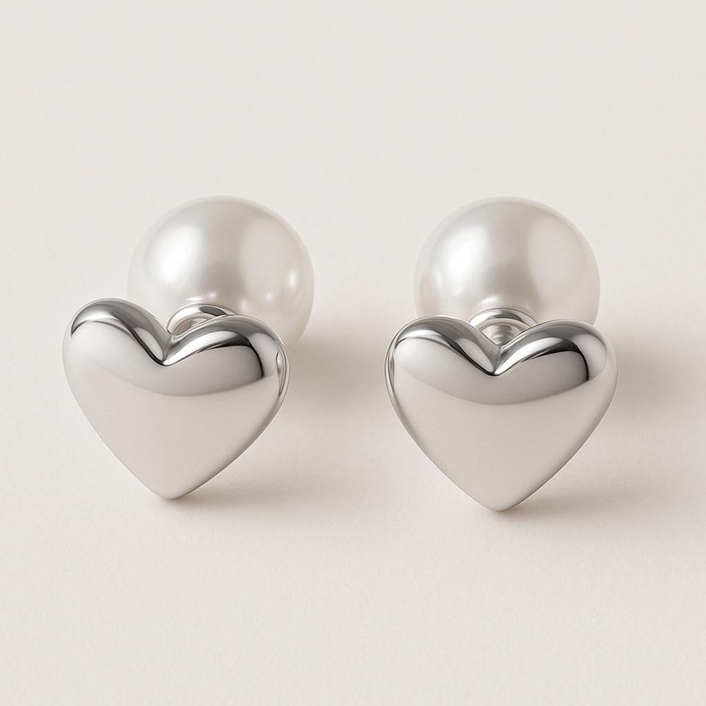 „Alurea“ – Front-Back-Ohrstecker mit Herz und Perle