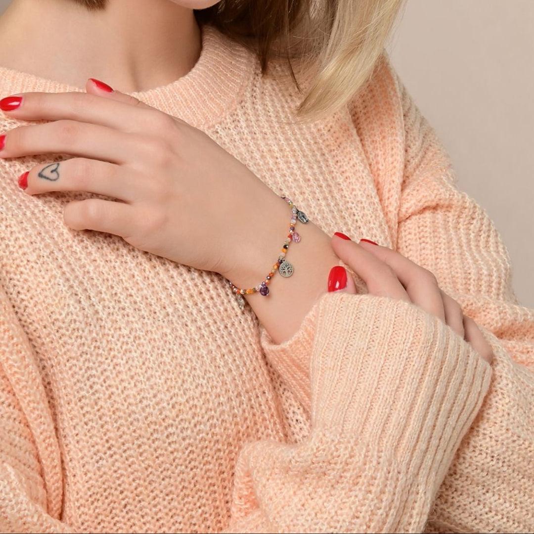 "Alviana" – Armband mit bunten Perlen und Lebensbaumanhänger