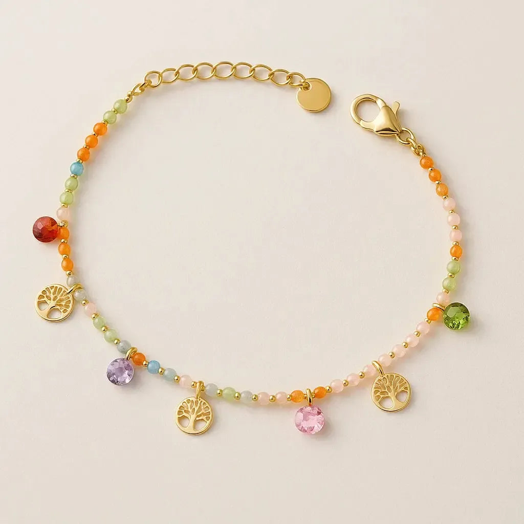 "Alviana" – Armband mit bunten Perlen und Lebensbaumanhänger
