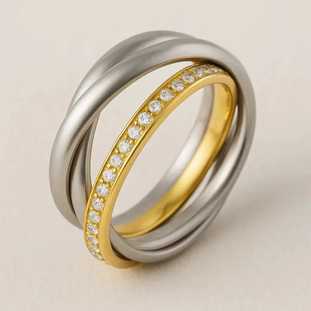 "Amariel" – Dreiteiliger Ring in Bicolor-Optik
