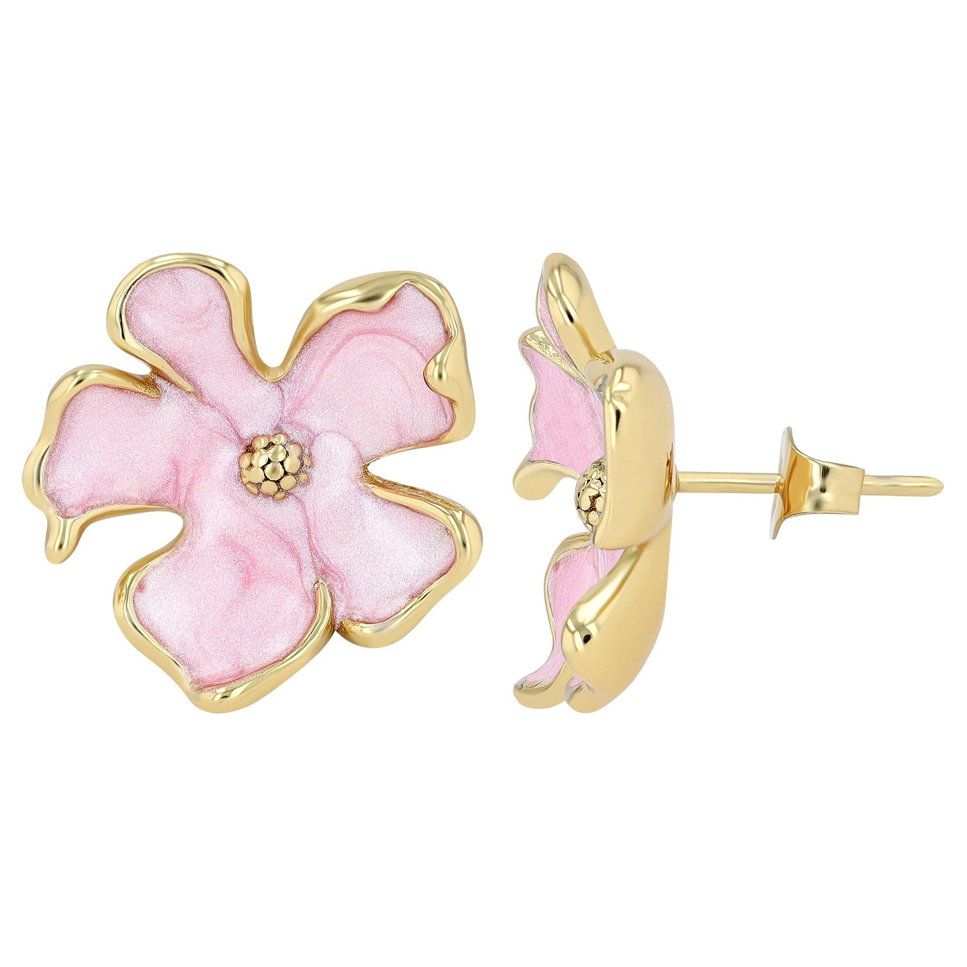 "Amarille" – Goldfarbene Ohrstecker mit Emailleblüte