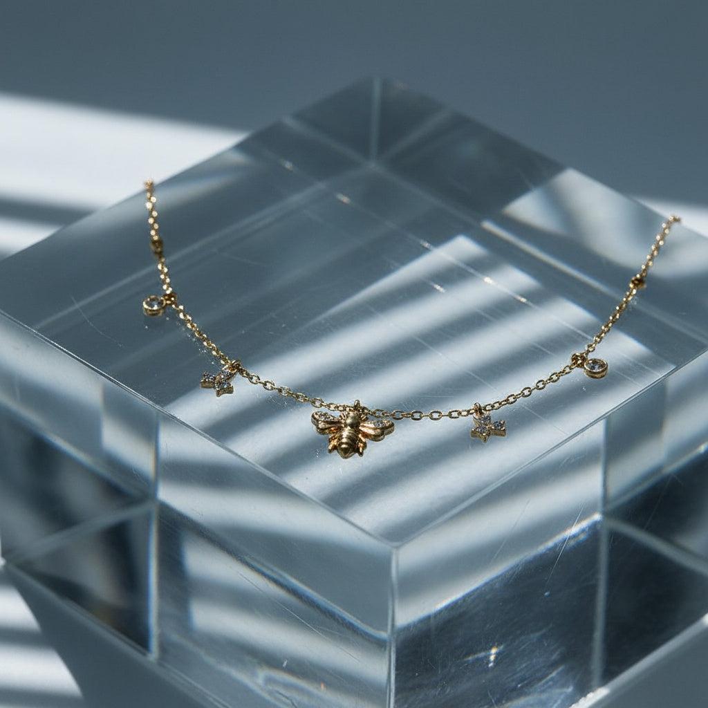 "Amiaelisine" Bee And Diamond Edelstahl Halskette