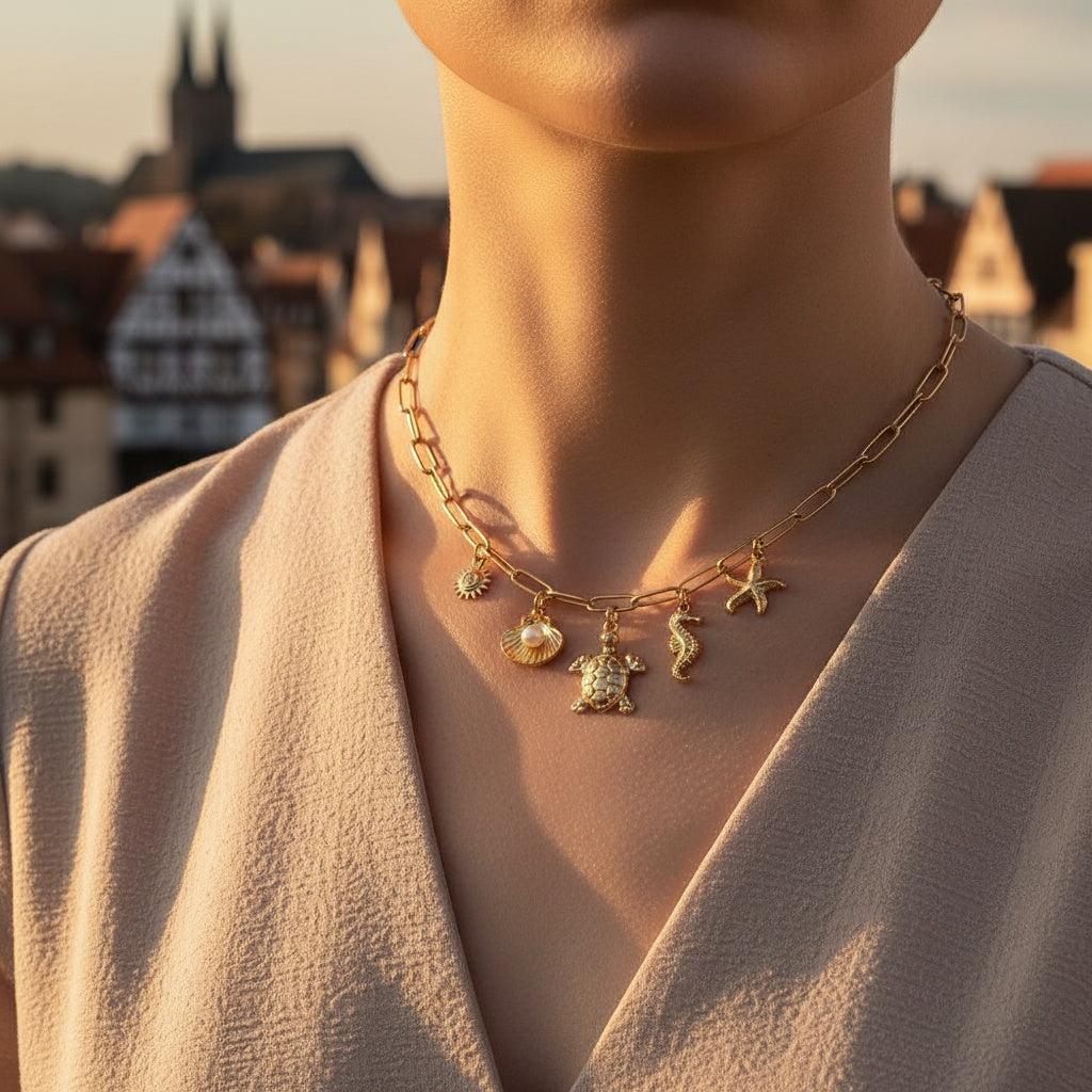 "Amiaessae" Ocean Love Pearl Edelstahl Halskette