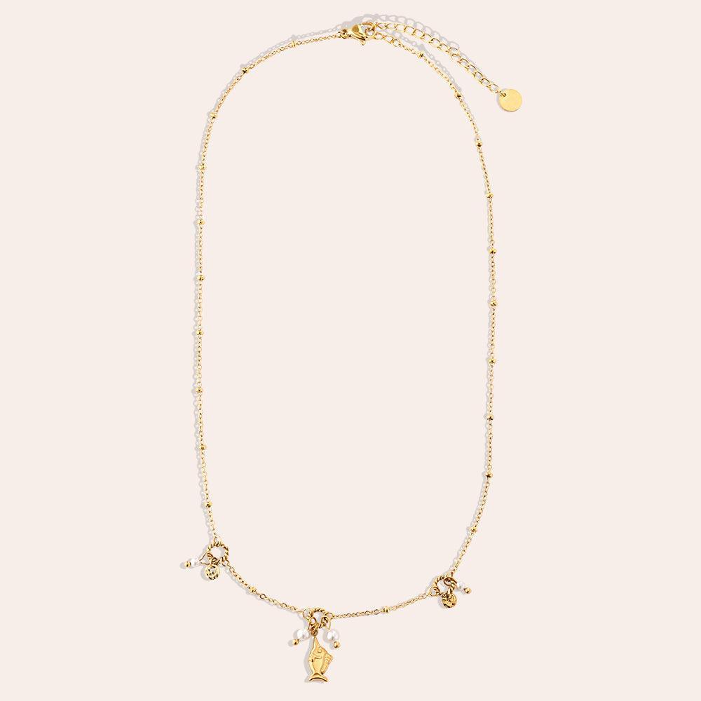 "Amialeiya" Pearl Fish Edelstahl Halskette-Goldharmonie