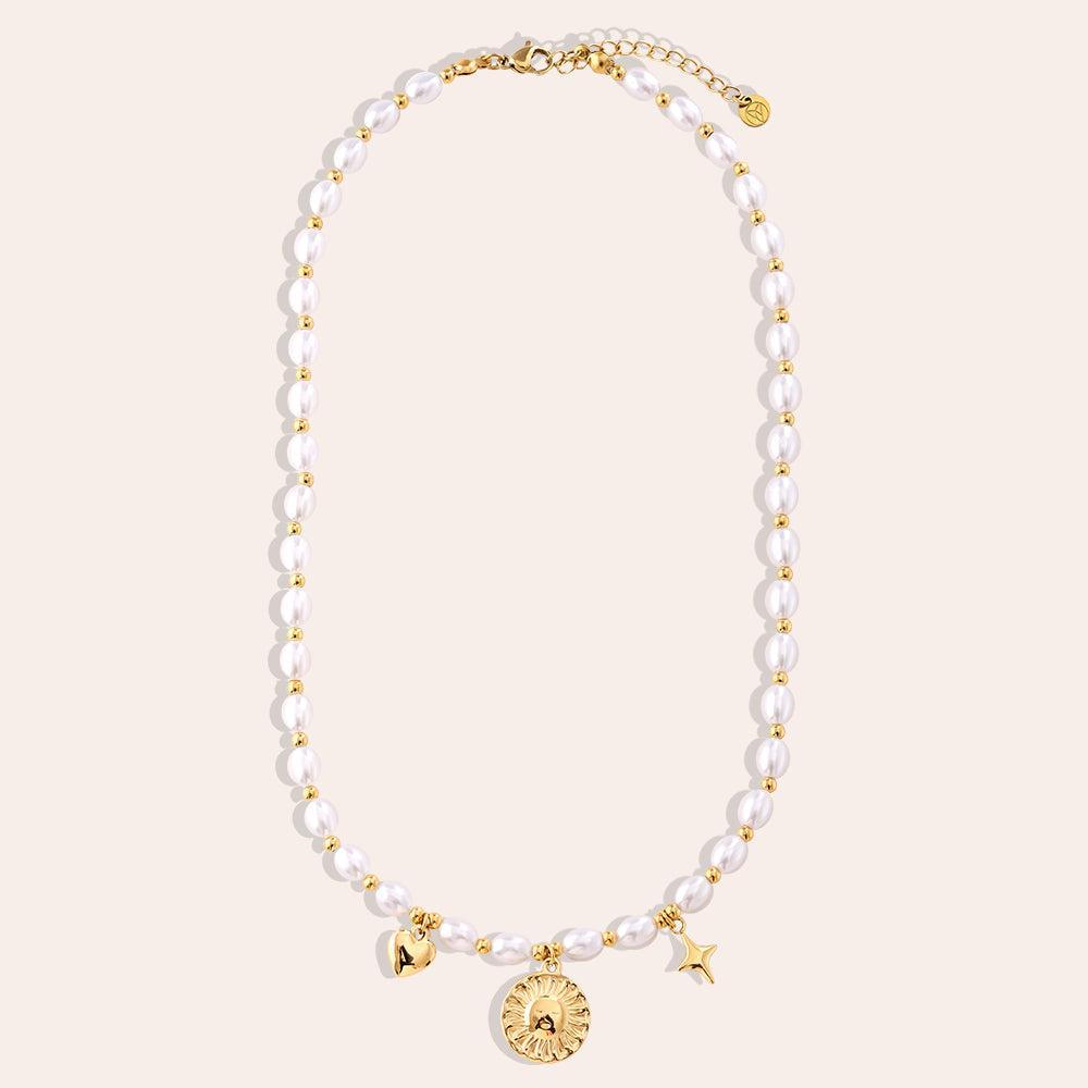 "Amiaorae" Pearl Chain With Charms Edelstahl Halskette-Goldharmonie