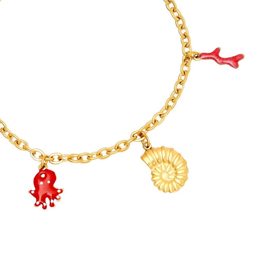 „Aquilea“ – Edelstahl-Arm­kette mit Meer-Charms, 17 cm + 3 cm