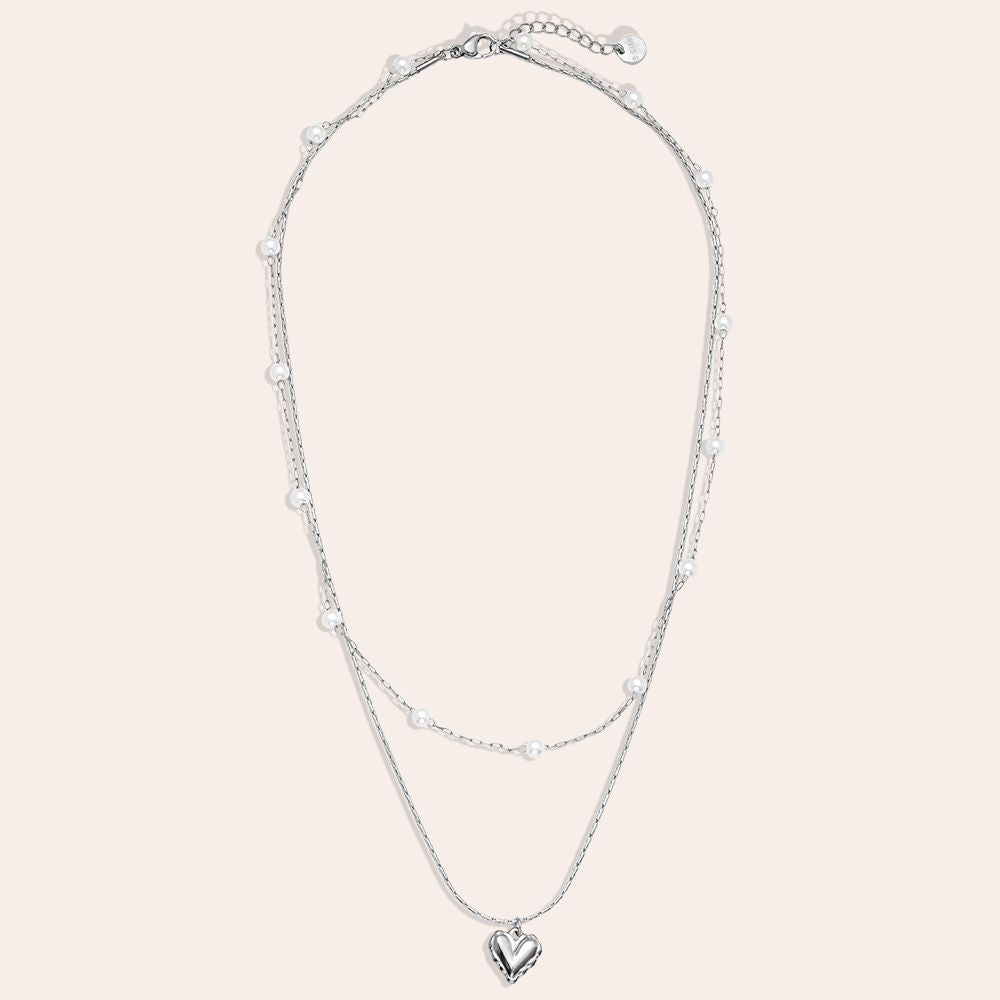 "Ariaraeva" Two Layer Pearl And Heart Edelstahl Halskette