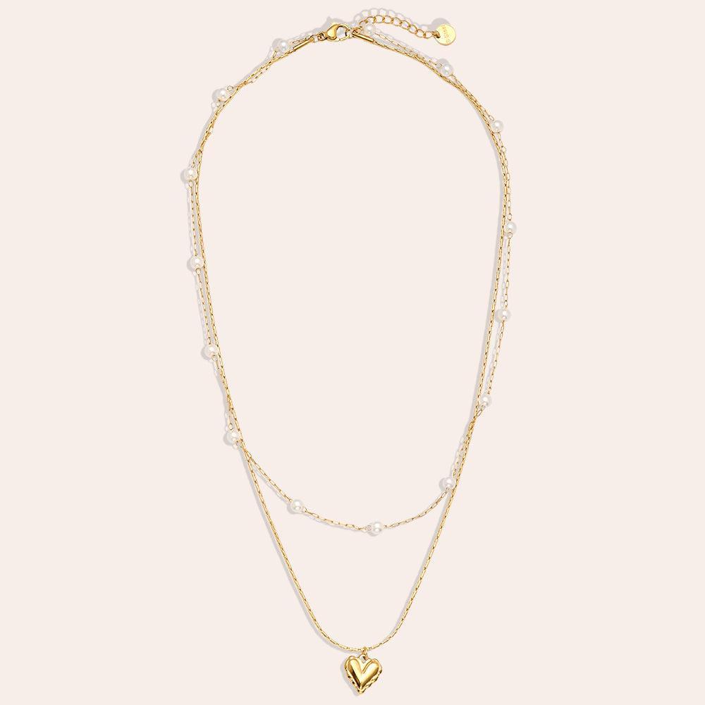 "Ariaraeva" Two Layer Pearl And Heart Edelstahl Halskette-Goldharmonie