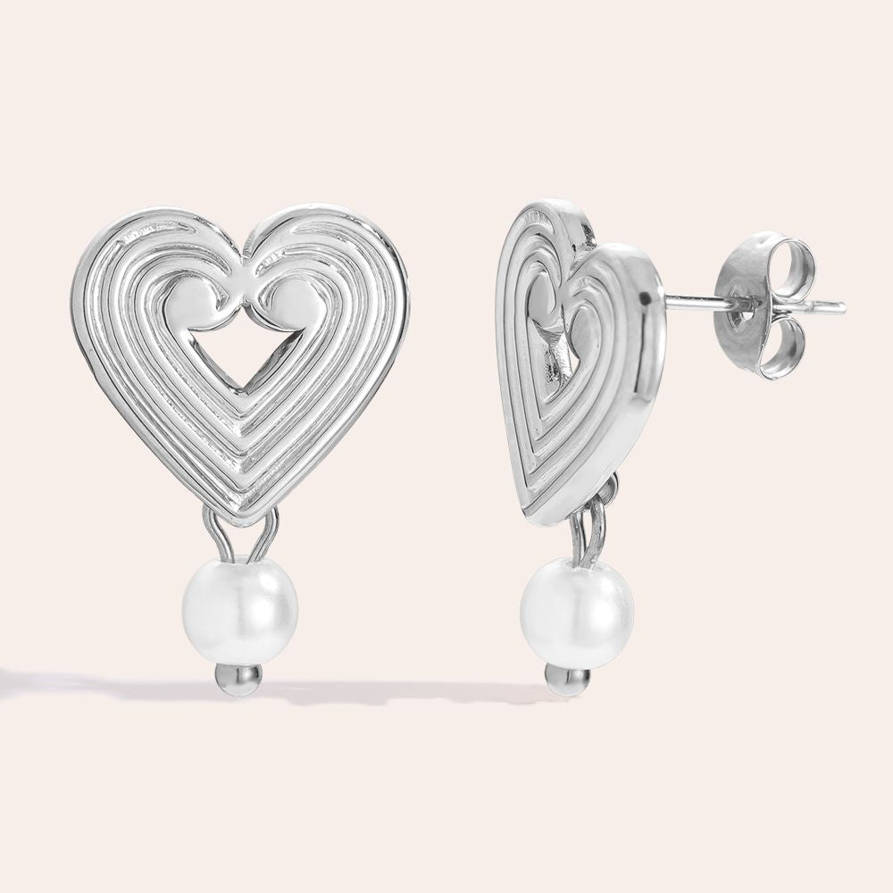 „Ariniraa“ Striped Heart With Pearl Ohrringe