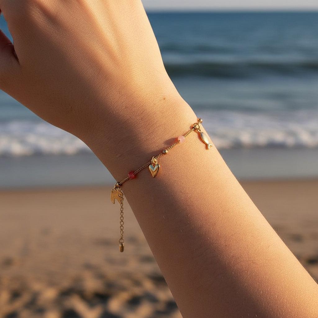 „Arlisse“ – Edelstahl-Arm­kette mit Mini-Kristall-Charms, 16,5 cm + 3 cm