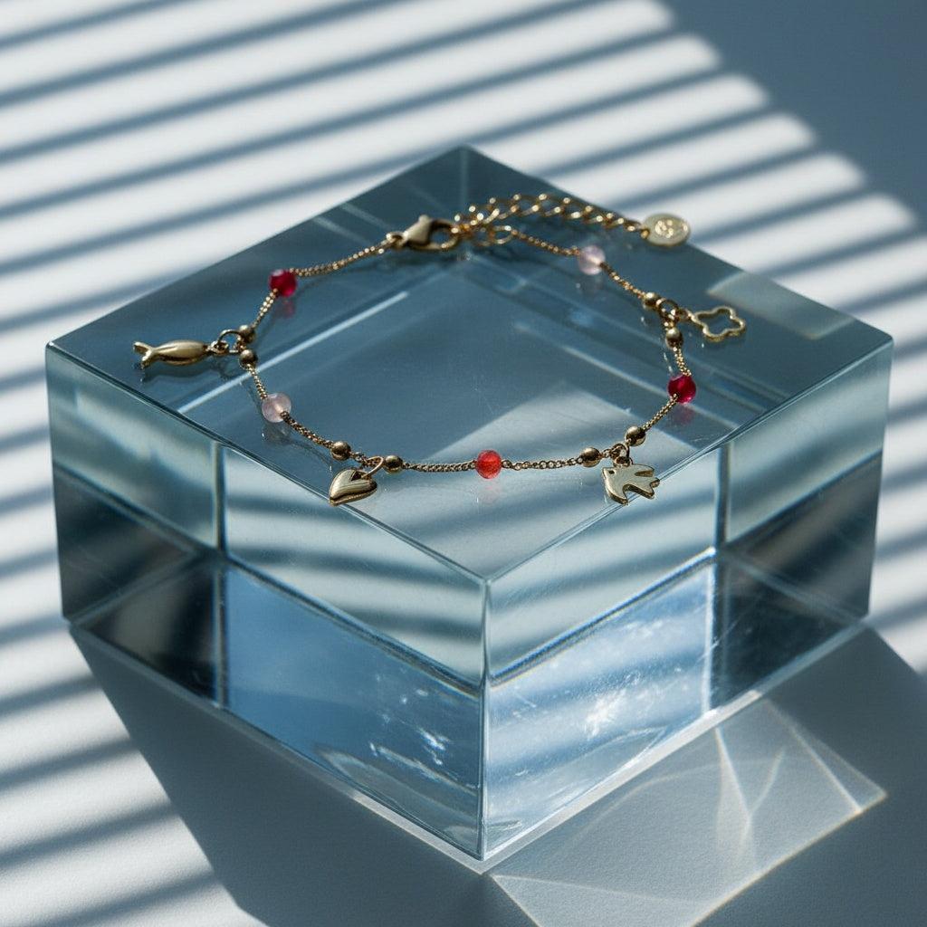 „Arlisse“ – Edelstahl-Arm­kette mit Mini-Kristall-Charms, 16,5 cm + 3 cm