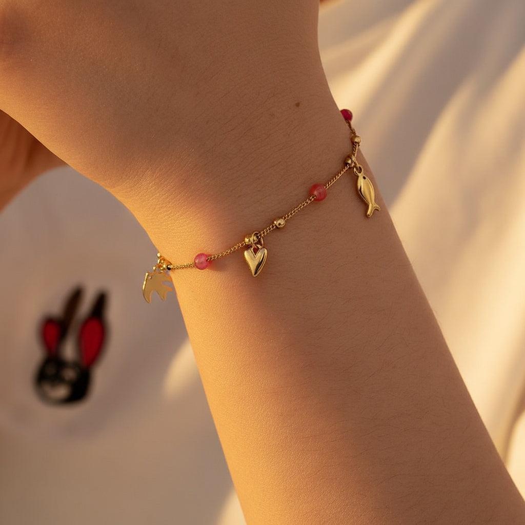 „Arlisse“ – Edelstahl-Arm­kette mit Mini-Kristall-Charms, 16,5 cm + 3 cm