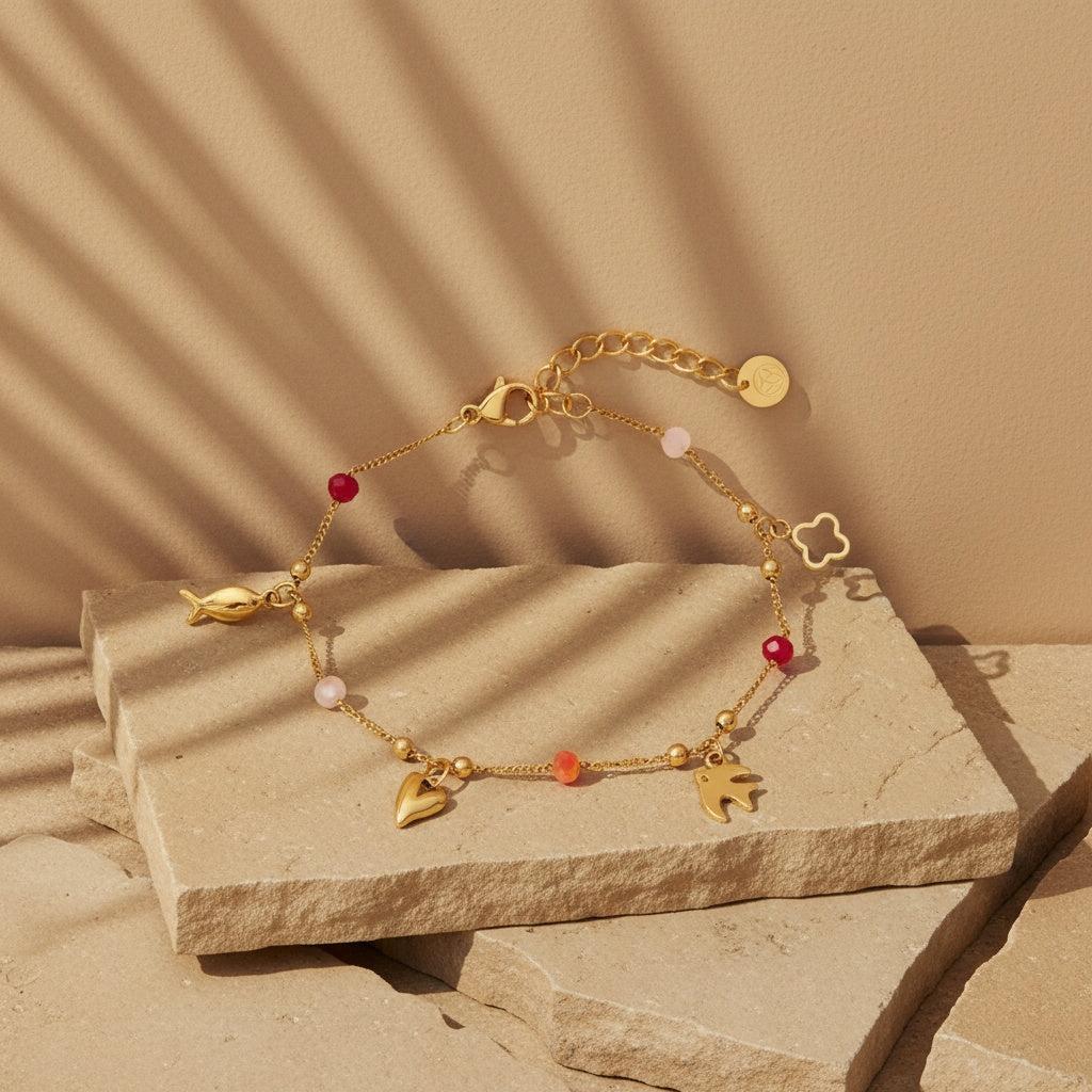 „Arlisse“ – Edelstahl-Arm­kette mit Mini-Kristall-Charms, 16,5 cm + 3 cm