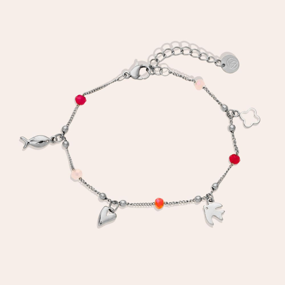 „Arlisse“ – Edelstahl-Arm­kette mit Mini-Kristall-Charms, 16,5 cm + 3 cm