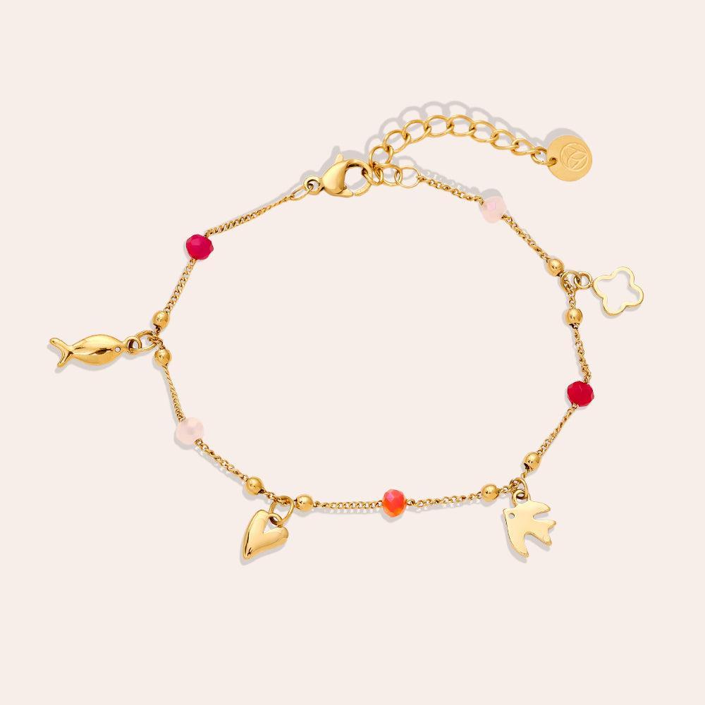 „Arlisse“ – Edelstahl-Arm­kette mit Mini-Kristall-Charms, 16,5 cm + 3 cm-Goldharmonie